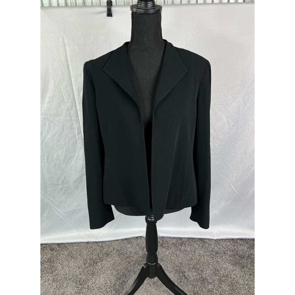 Louben Womens Black Blazer Jacket Black Crepe Open Front Lined size 10
